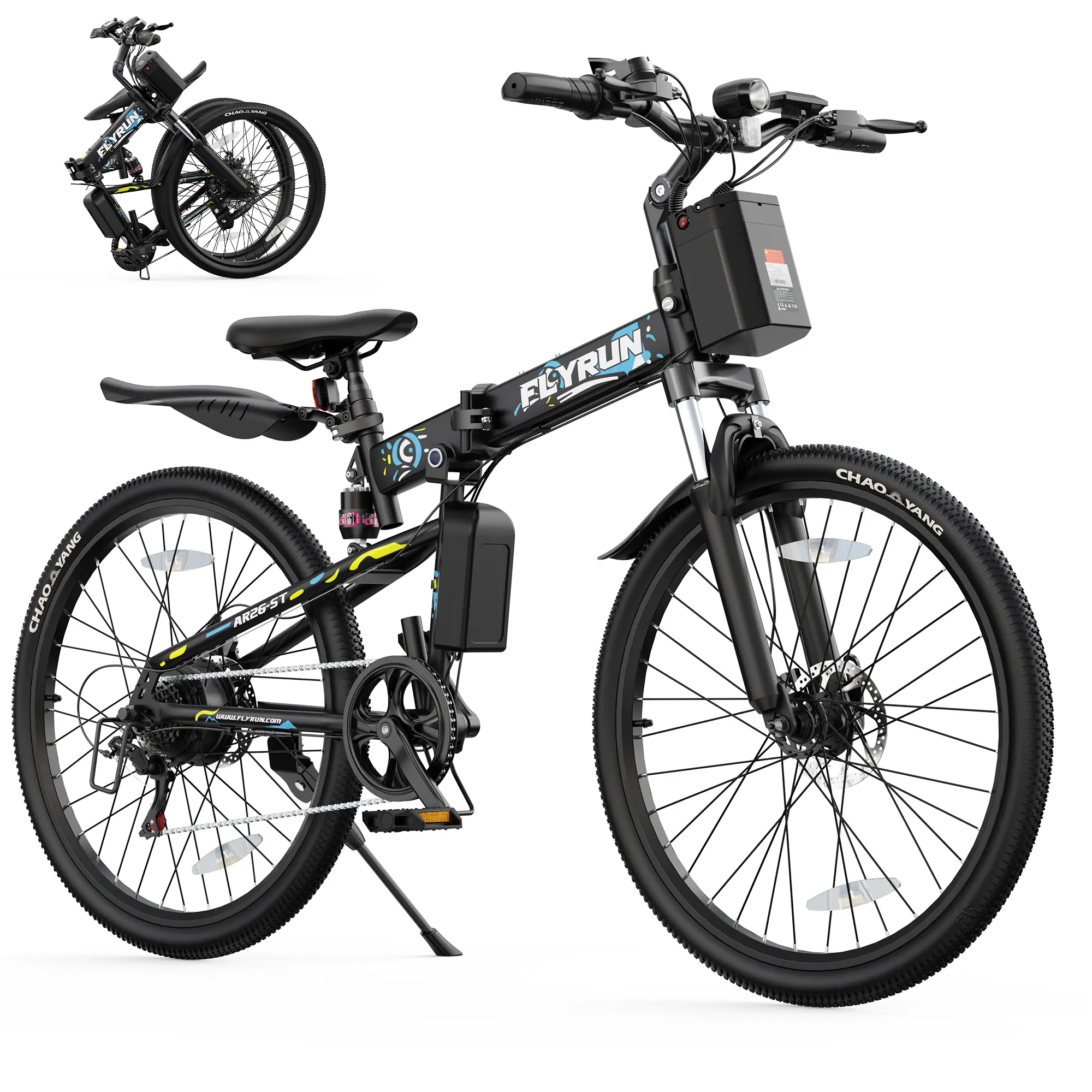 【FLYRUN】Folding Ebike for Adults - 750W Peak Motor, 50-mi Range, 374.4 Wh High-Capacity Battery, 20 MPH Top Speed, Full Suspension System, 7-Speed Drivetrain, Dual Disc Brakes, Dual Shock Absorbers, 4 Riding Modes, Outdoor Sports Bicycle, Fastcharging