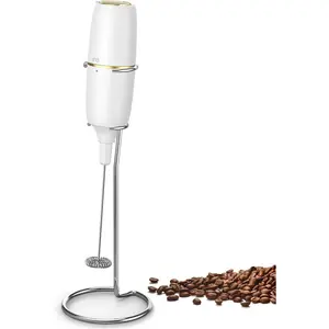Rechargeable Handheld Milk Frother, 1 Count Electric Foam Maker, Portable Coffee Frother Wand with 2 Heads, Stainless Steel Electric Whisk for Coffee, Latte, Cappuccino, Handheld Cream Machine