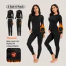 Female-Specific 4-Pack Plain Knit Thermal Sets, Polyester-Elastane Fleece-Lined Crew Neck Base Layer Wear, Full-Length Long Johns Tops & Bottoms, Ultra-Warm Pajamas for Athletic Activities