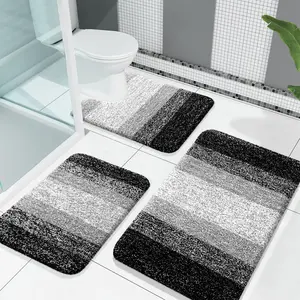 Bathroom Mat Set of 3, Soft Absorbent Microfiber Bath Rug and U-Shaped Toilet Pad, Long Pile Mats for Bathroom, 30"x20", 24"x16", 24"x20", Water Absorbent Mat, Bathmats for Bathroom