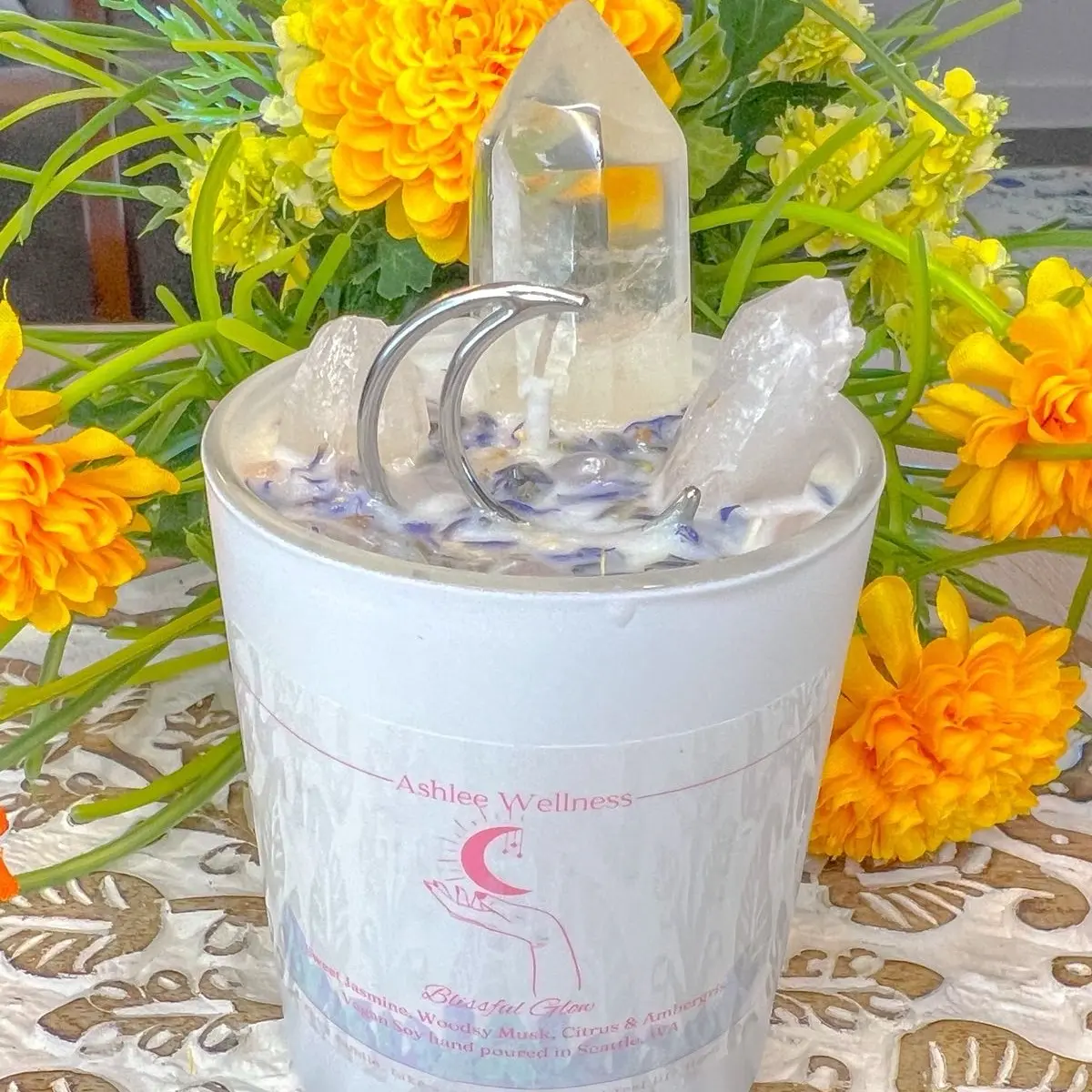 Scented new moon crystal candle, healing properties, perfect gift idea, healing properties,  birthday gift, Room decor,  Decoration’s.