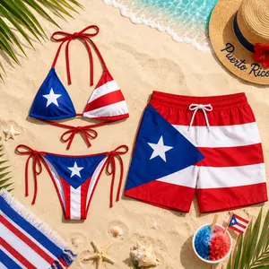 Puerto Rico Matching Swimsuit Set, Puerto Rican Flag Bikini and Swim Trunks, Boricua Couples Beachwear, Island Pride Vacation Gift