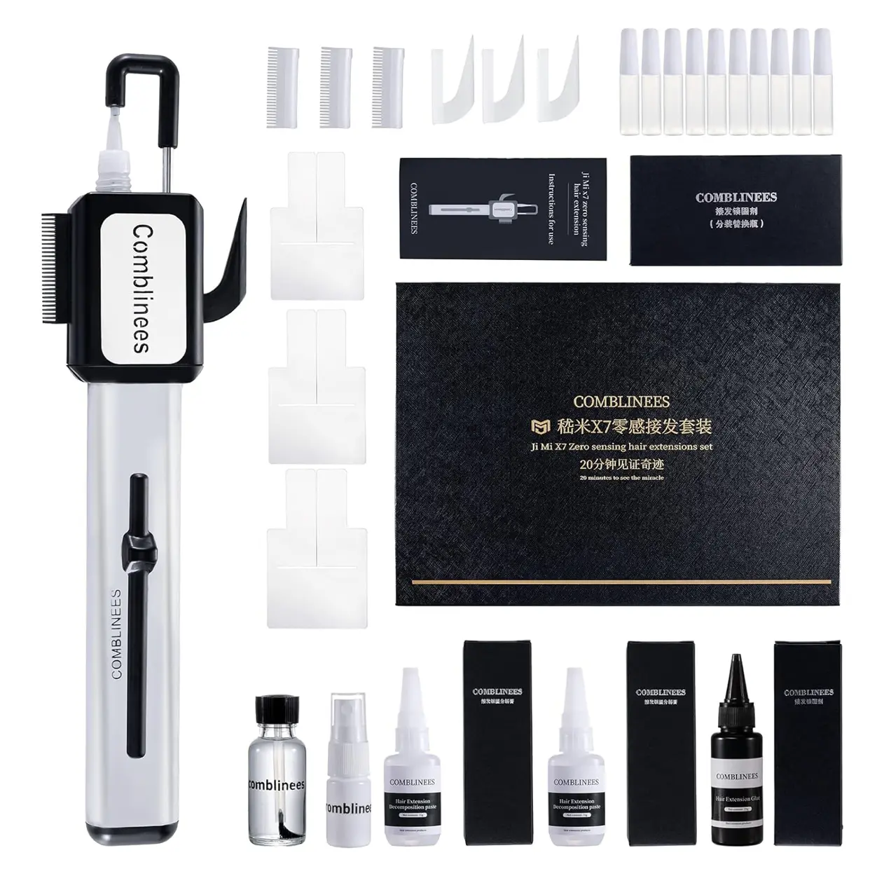 invisible hair extension kit Professional Cold Glue Comb Line Hair Extension Kit – No Heat, Invisible Bonding, Fast Curing & Remover – for Salon and at-Home Use