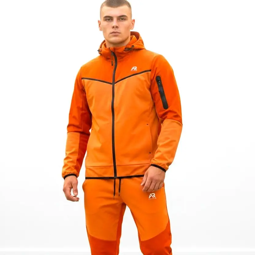 AR Sportswear Men's 2Pc Tracksuit Hoodie & Pants Orange Long Sleeve All Seasons 100% Polyester Performance Set with 2 Pockets Stylish Zipper Design for Sports & Casual Wear