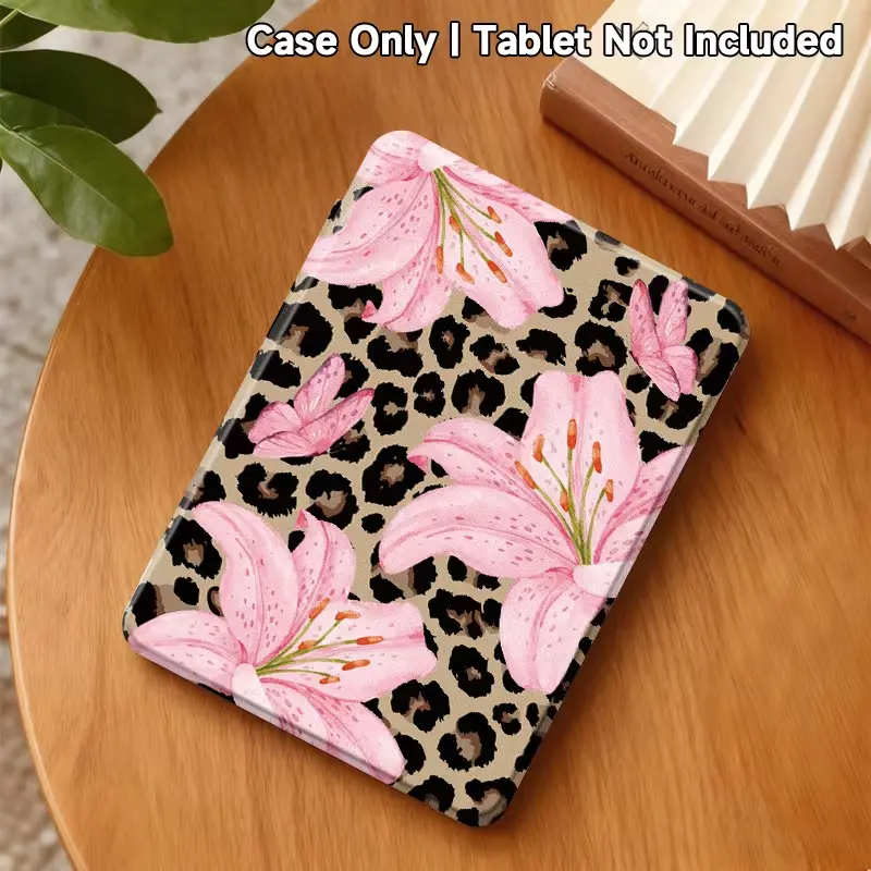 Kindle Paperwhite Accessories, Silicone TPU Holder Cover for 7/6.8/6 in 12th-11th Gen (2024-2021), Classic Leopard Lily Aesthetic Case with Enchanting Illustrations, Soft Transparent Back, Handstrap