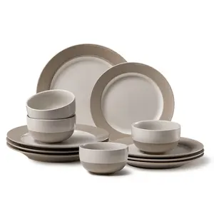 [Official]CAROTE 12Pcs Dinnerware Set Service for 4,Stoneware Plates and Bowls Sets,Highly Chip and Crack Resistant,Dishwasher & Microwave Safe