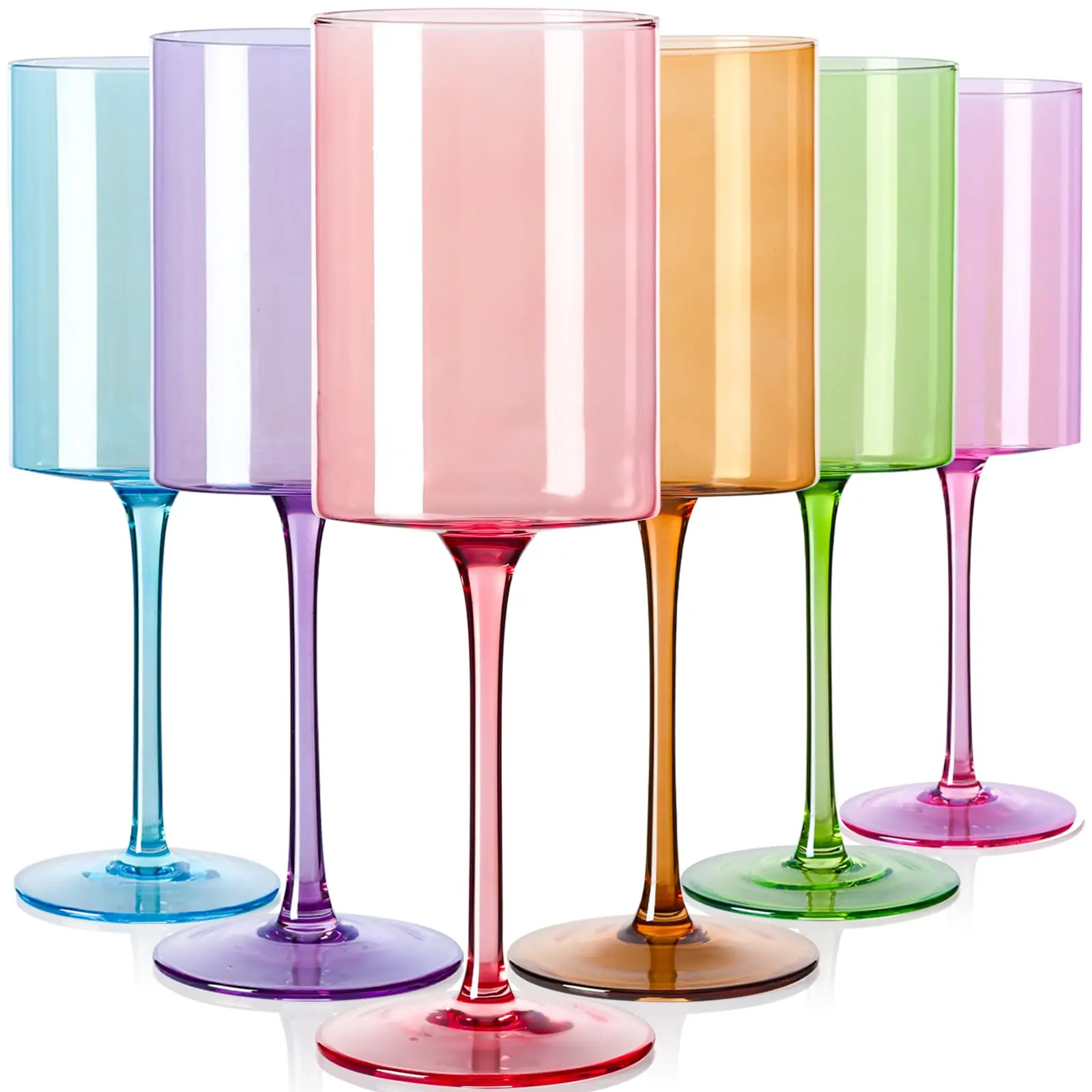 Physkoa Hand-Blown Solid Hues Durable Round White Wine Glassware Set - 6 Pieces, 13oz, Unique Artistry, Ideal for Wine Drinking, Wedding Gift Ideas, Birthday Gift, Kitchen Drinkware, 0-500 Ml