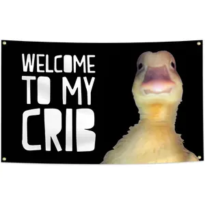 Welcome to My Crib 3x5Ft Flag Funny Tapestry Party for Wall Hanging College Room Man Cave Teen Boy Girls Dorm Decor with 4 Brass Grommets Double-Sided Mirror Design