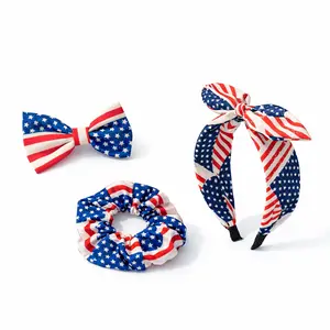 4th of July Hair Accessories Set – USA Flag Headband, Bow Hair Clip & Scrunchie for Women & Girls Patriotic Outfit