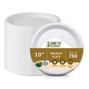 Compostable Sugarcane Bagasse Round Plates - 10 Inch - Pack of 750