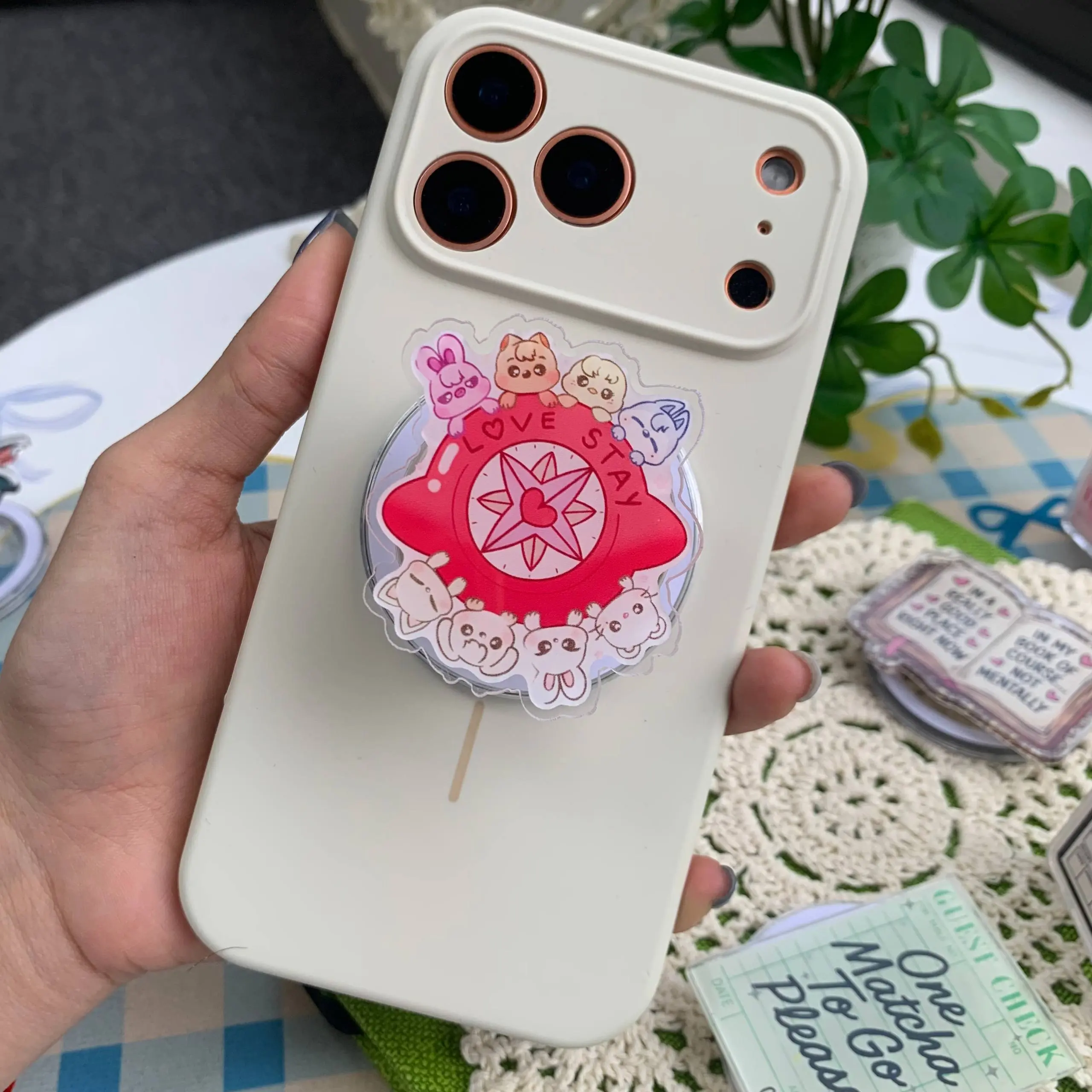 Cute "Love Stay" Phone Grip, Kawaii Cartoon Character Griptok, Aesthetic Phone Stand, Trendy Gift for Kpop Fans & Her