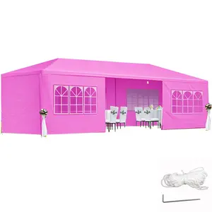 10'x30' Large Size Outdoor Canopy Tent, Weatherproof Gazebo with Sturdy Frame, 8 Removable Walls & Party Shade, Waterproof Patio Shelter for Wedding BBQ Camping Events, Pink