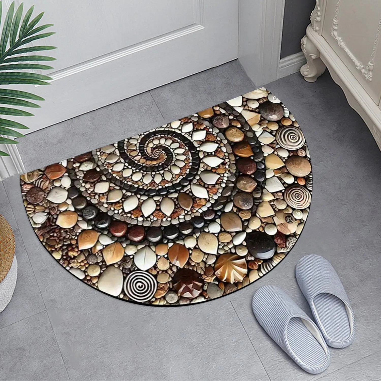 Pebble Stone Doormat Non Slip Indoor Outdoor Door Mat Easy Clean Half Round Welcome Rug Decorative Entryway Floor Mat for Front Door Kitchen Bathroom Patio Balcony Dirt Trapping Home Decor