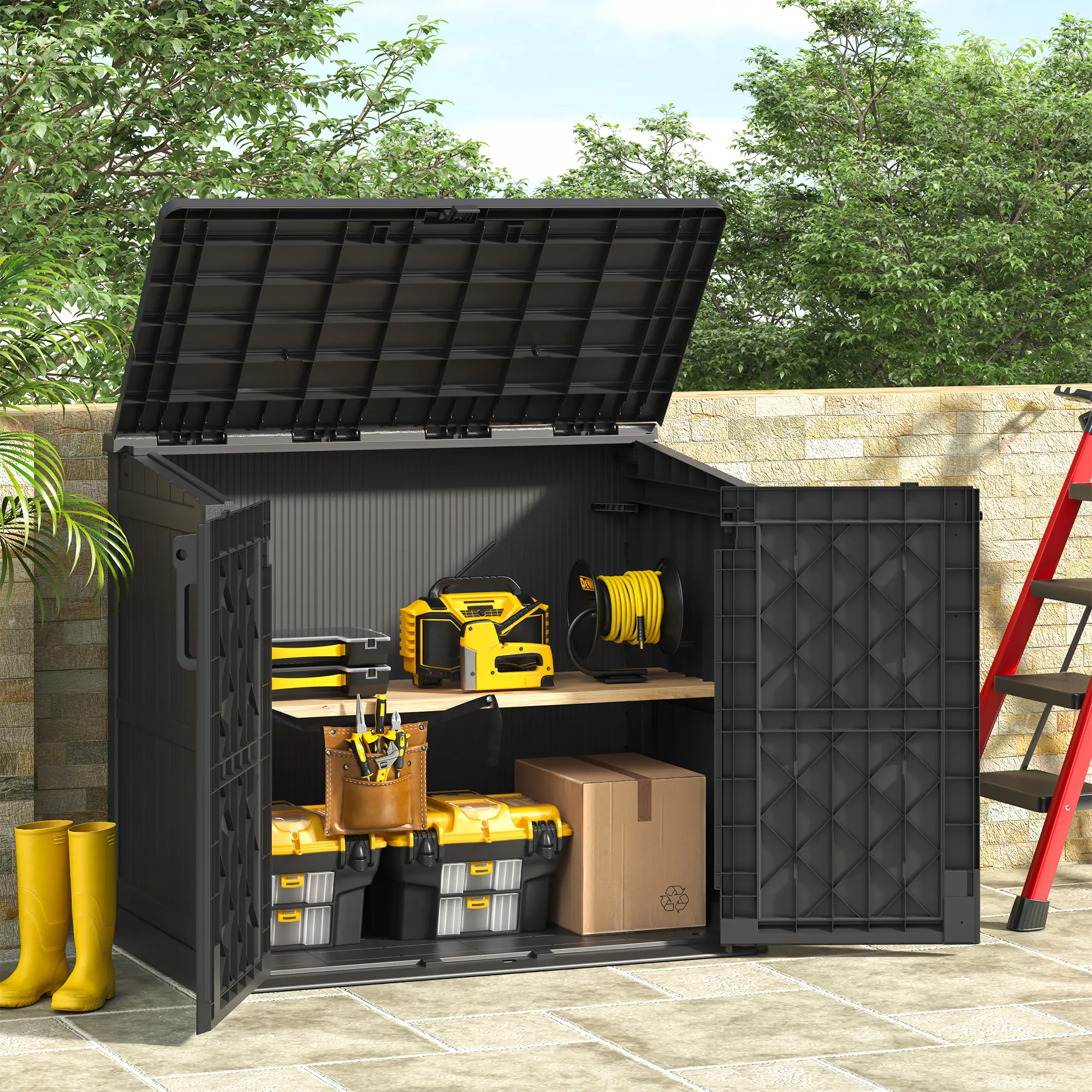 Outdoor Storage Room - 15 Bs. Per Sq. Ft. Roof Capacity, 36 Cu. Ft. Storage Capacity, Waterproof Resin Lockable Door, Step Latch, can be Used for Tool Storage, Utility Room, Storage for Pool Supplies, Small Trash Can,Summervibes