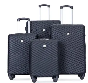 4 Piece Hardshell Luggage Set Hardside Lightweight Suitcase with TSA Lock Spinner Wheels.(Black)