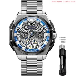 Brand OUPINKE Automatic Watches for Men Skeleton Waterproof Luxury Stainless Steel Sports Mechanical Self Winding Tourbillon Dress Wrist Watch
