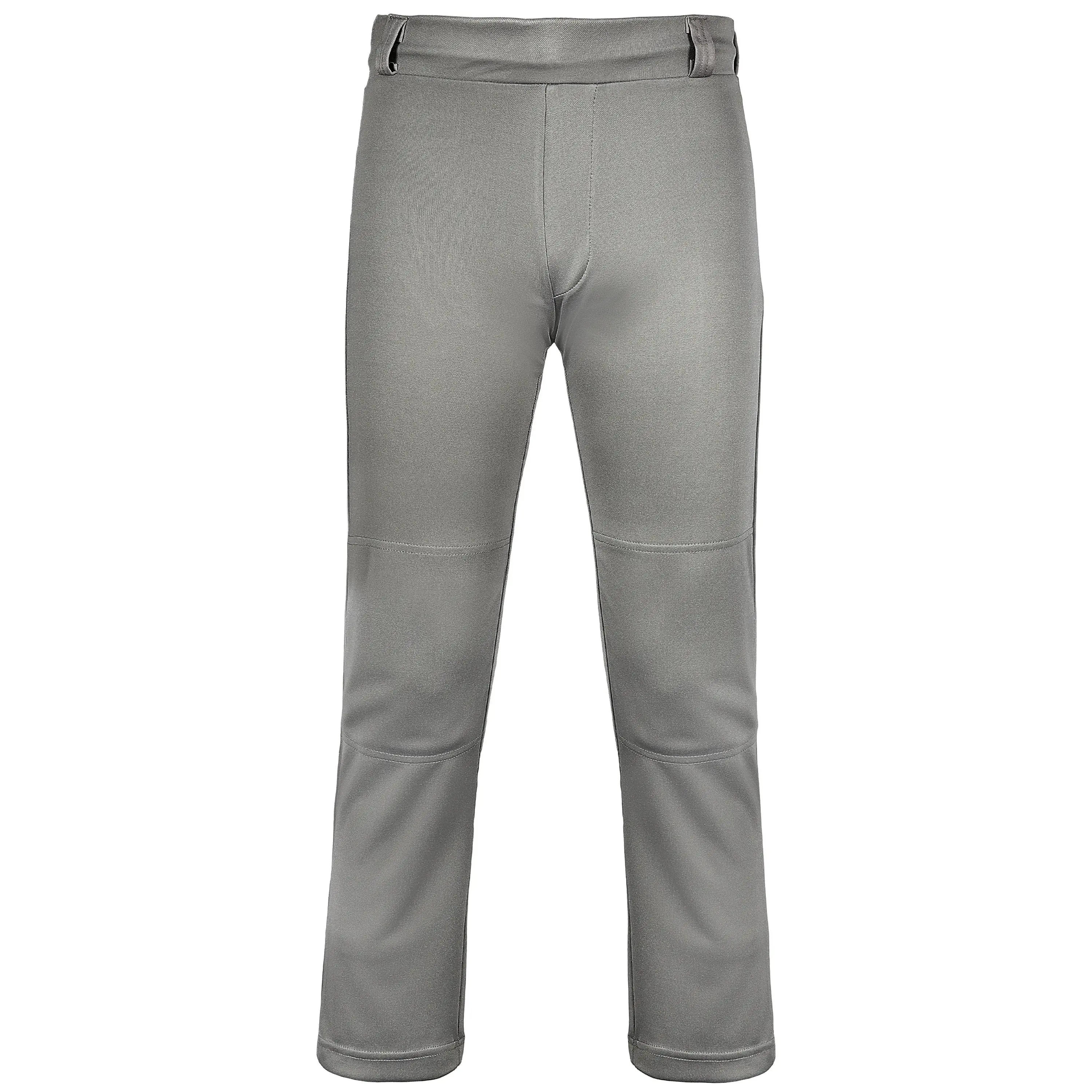 Exxact Sports Boys' Baseball Pants - Adjustable Drawstring Elastic Waistband, 5 Belt Loops, Full-Length, No-Fly, Open Bottom, Breathable Solid T-Ball Baseball Attire (Grey, XXS)