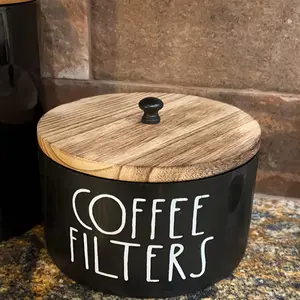 [Vintage-Inspired, Rustic Wooden Holder] Rustic Wooden Coffee Filter Holder with Lid - Vintage-Inspired, Multipurpose Storage Container for Kitchen & Office Decor Black Organiser Boxes
