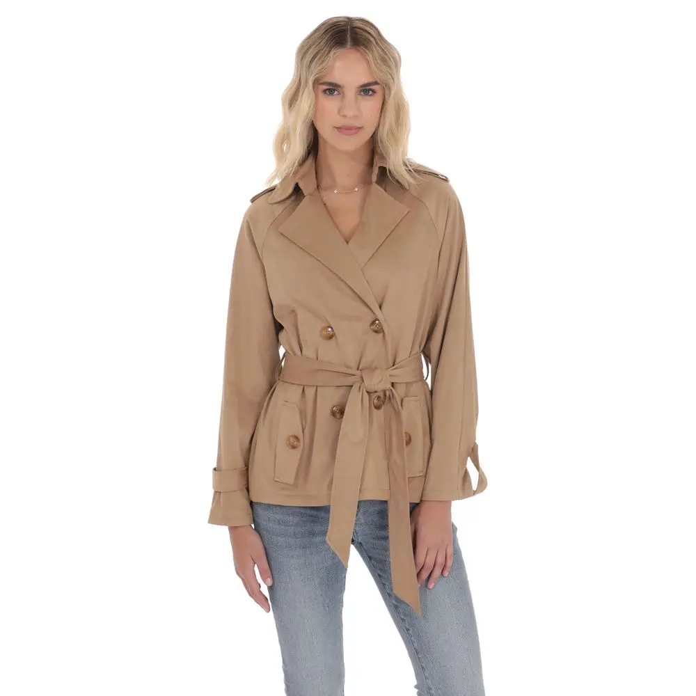 Suede Double Breasted Trench Coat in Coffee