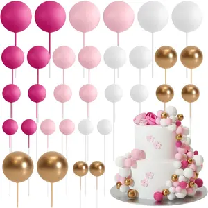 32 Pcs Foam Spherical Cake Decoration, Cupcake Decoration Plug-in, Suitable for Birthday Parties, Valentine's Day, Weddings, Gender Disclosure Parties