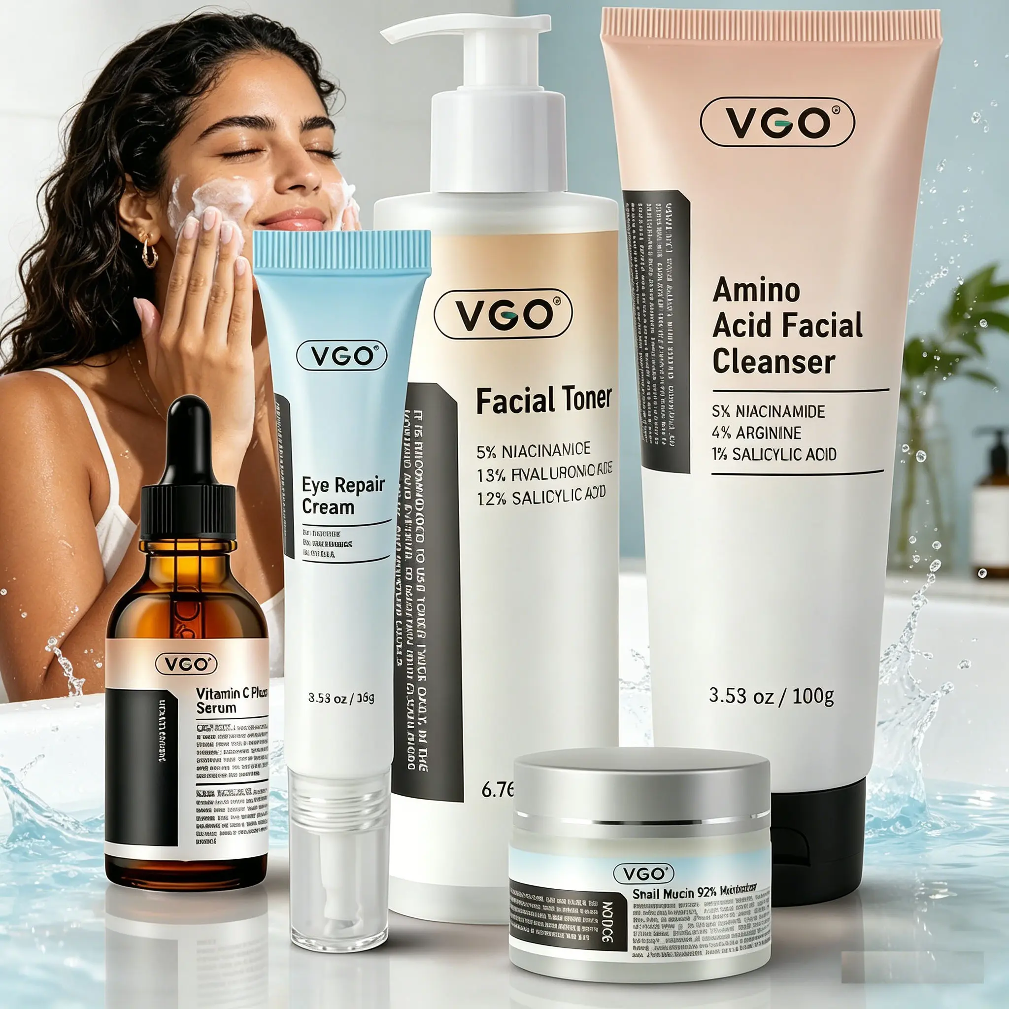 VGO Skincare Five-step Routine Vitamin C Moisturizing Repair Daily Care All-in-One Set Cleanser Moisturizer-B Cleansing Moisture Maintenance Kit Ultimate Kit