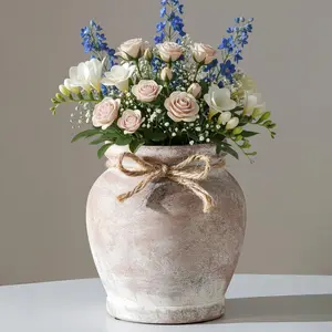 Lvases Ceramic Flower Vase for Home Decor, 6.5 inch Small Terracotta Vases for Farmhouse Rustic Living Room Table Centerpieces Decorative (Neutral)