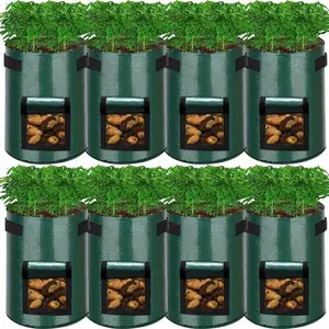 Potato Grow Bag, 8 Counts Garden Grow Bag with Handle, Planting Bags, Thickened Non-woven Flower Pot, Stackable Vegetable Planters for Tomatoes, Potatoes, Carrots, Onions, Tacos, Carrots and Other Vegetables