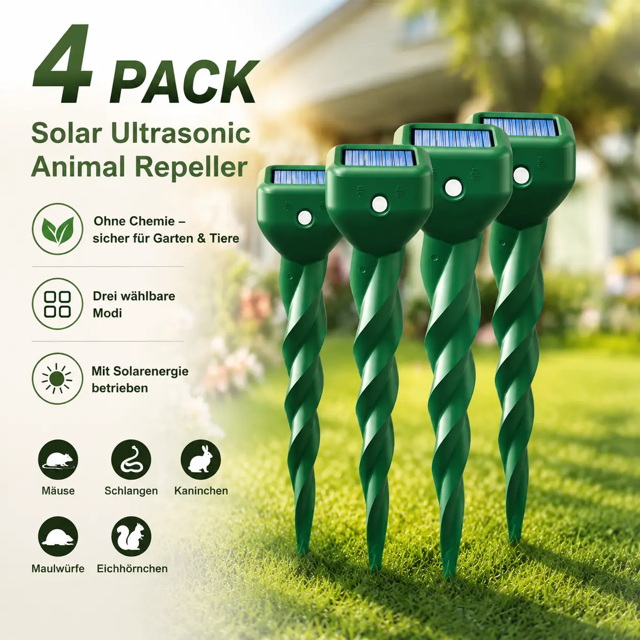 4/6/8 Pack Waterproof Solar-Powered Ultrasonic Pest Deterrent for Outdoor Yd, Lawn & Garden - Repels Mole, Snake, Gopher, Vole, Rabbit, Skunk & More