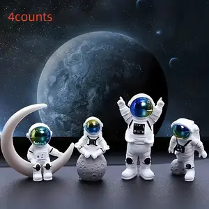 Set of 4 White Astronaut Figurines, Perfect for Desktop & Living Room TV Stand Decor, Home Office Decoration Accessories, Collectible Room Decor