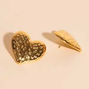 Jumbo Hammered Heart Stud Earrings