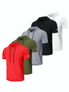 KZZ Men's Solid Color Drawstring Pocket Hoodie Tee, Regular Fit Casual Short Sleeve Hooded T-shirt for Summer, Fashion Menswear for Daily Wear FathersDayGift Gym Tops Elegant Gym Outfits,christmas gifts for him SpringStatements