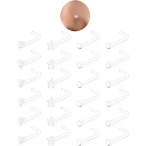 18g Clear Nose Studs Clear Nose Rings for Work L Shaped Plastic  Retainers for   School Small  Bioflex Invisible Nostril  Spacers Retainer  Heart 18 gauge