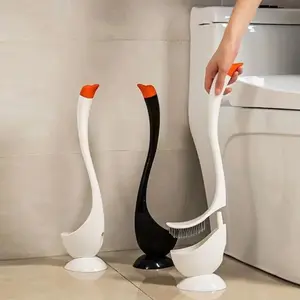 Swan-Shaped Long Handle Toilet Brush Set with Holder, Dense Bristles, Household Cartoon Bathroom Cleaning Tool
