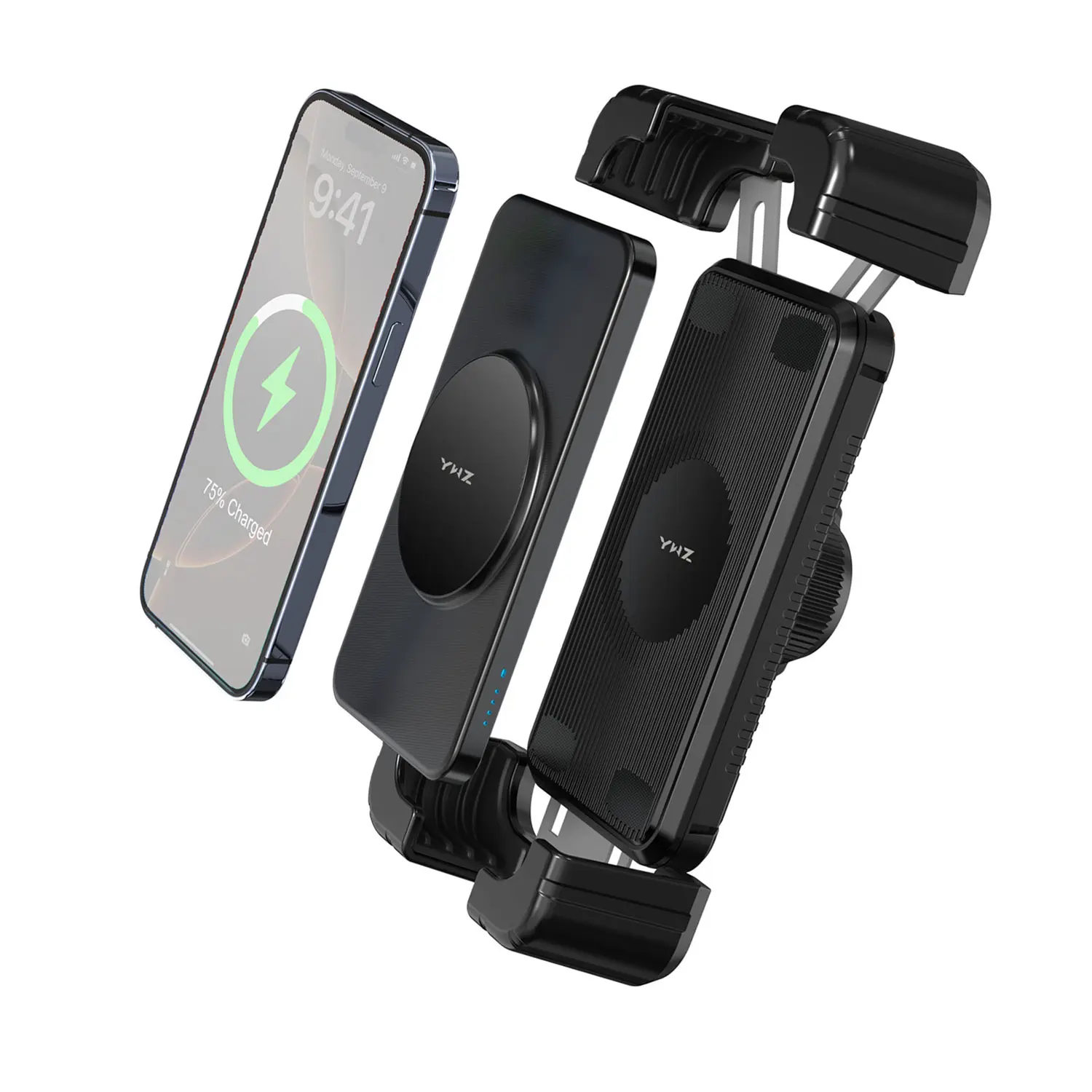 Magnetic Wireless Charging Bike Mount with Detachable Power Bank – Fast, Stable & Water-Resistant Charging for Bikes, Strollers, Motorcycles & Gym Equipment