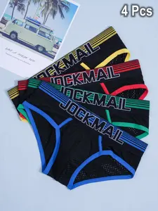 Men's Low Waist Breathable Mesh Underwear, Quick-Dry Fitness & Casual Wear, All-Season Comfort Fit Design, Fashion Colorblock Style Briefs Underpants