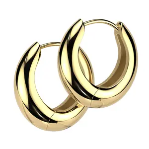 Gold PVD Thick Hoop Stainless Steel Hinged Earrings