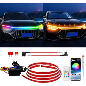 RGB Hood Light Strip with Sequential Turn Signal  Function  Multicolor Dynamic Scan Start Up Hoodbeam Kit for , , SUV, with APP Control, 12V 47inch/1.2M (1Set)
