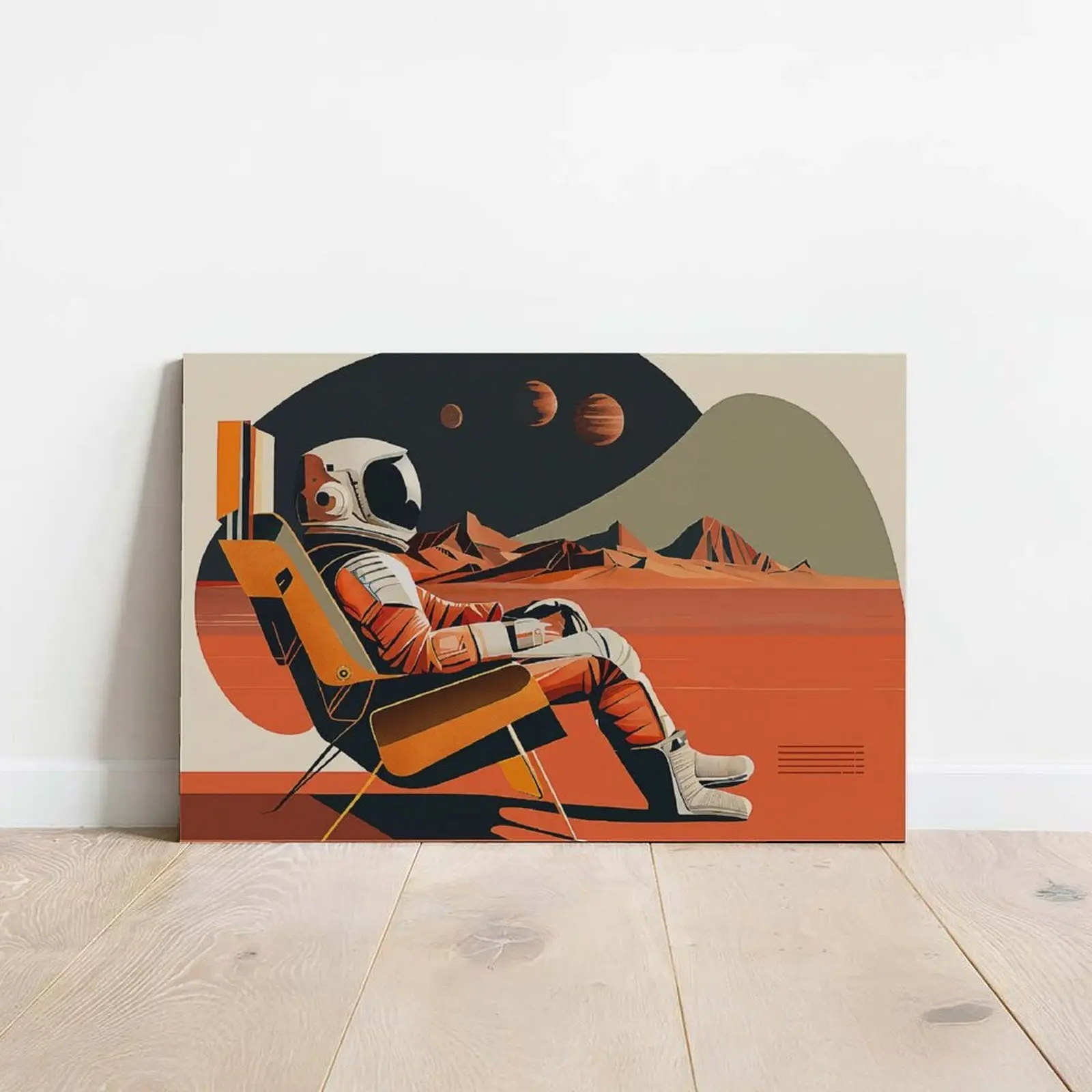 Retro Sci-Fi Astronaut on Mars Unframed Canvas Wall Art, Mid-Century Space Poster, Chill Landscape Home Decor, Wall Decor