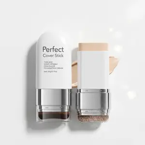 Full Coverage Concealer Stick, 2 in 1 Foundation Concealer with Brush, Thin Comfortable Non-Caking, Long Lasting Flawless Finish, Covers Blemishes Dark Circles for All Skin Types Compact Cosmetic