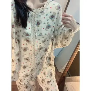 Lace Trim Bear Pajama Set | Cute Animal Sleepwear | Kawaii Loungewear Set