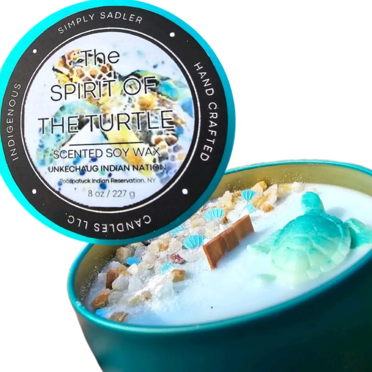 The Spirit of the Turtle - Unkechaug Indian Nation - Crackling Wooden Wick- Cherry Cactus  Blossom Soy Wax Scented- Turtle - Beach Candle Indigenous - Gift