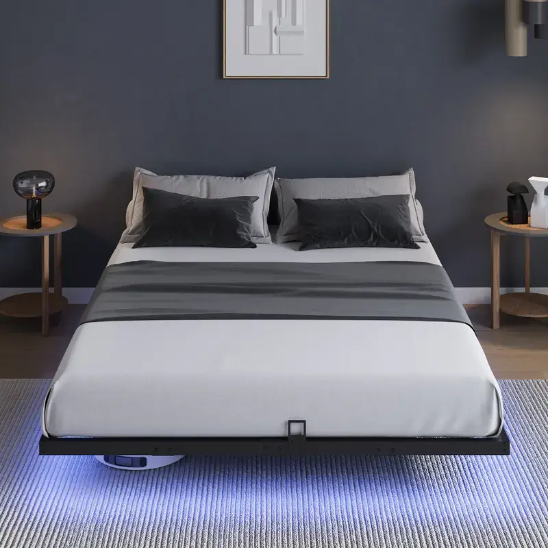 Floating Bed Frame with LED Lights Modern Platform Full Queen King Size Slide Stopper Easy Assembly No Box Spring Needed Noise Free Floating Bed Frame with LED Lights Modern Platform Full Queen King Size Slide Stopper Easy Assembly No Box Spring Needed Noise Free