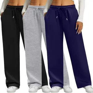3 Pack Women's Sweatpants with Pockets, High Waisted Casual Yoga Pants Cozy Lounge Drawstring Loose Wide Leg Jogger