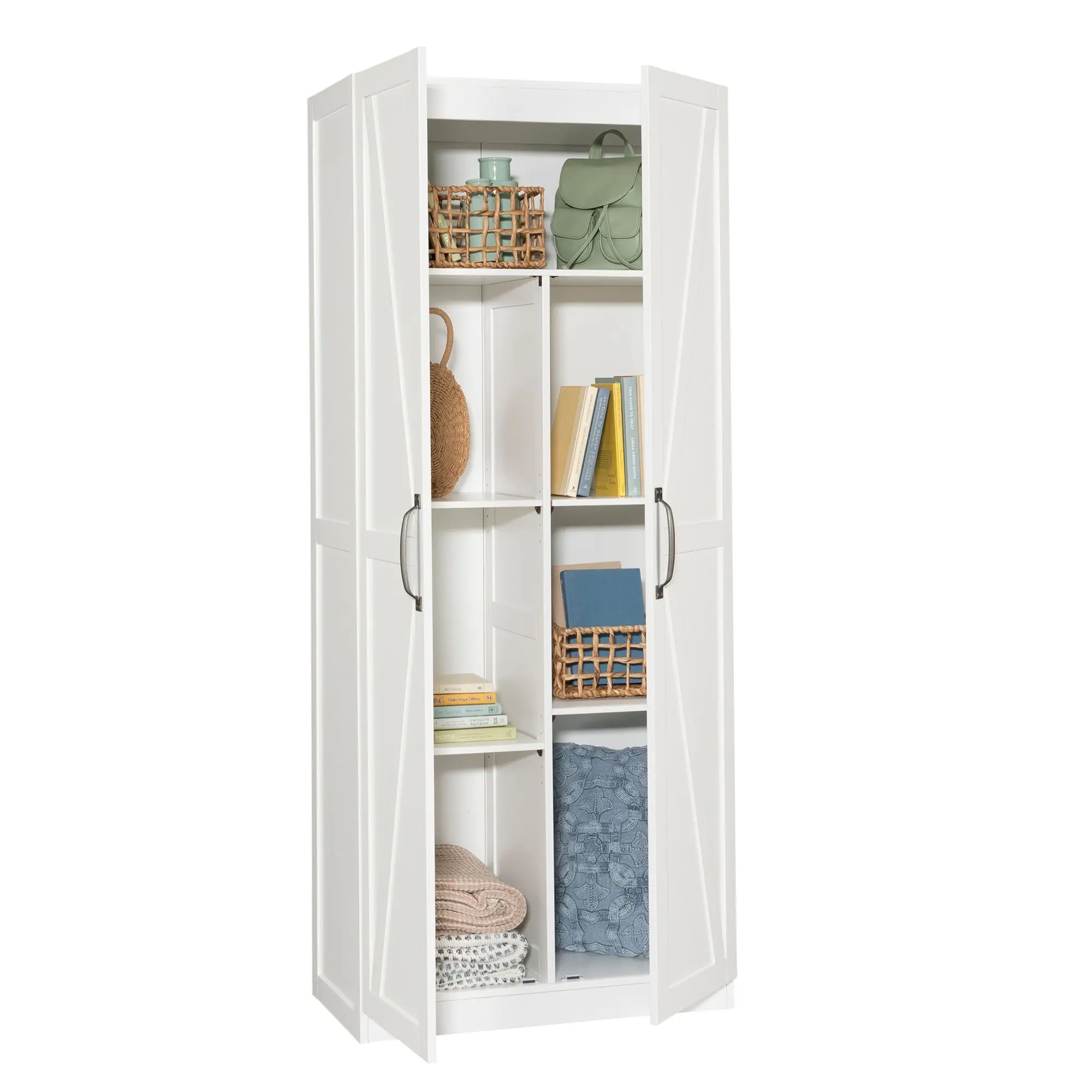 Sauder Farmhouse Furniture Storage Cabinet, Double-Door Design with 4 Adjustable Shelves for Home Office, Bathroom Organization
