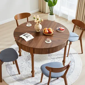 Giratree 47" Dining Room Table with 2 Drawers, Fluted Round Dining Table for 4-6 People, Modern Farmhouse Dinner Tables Circle Kitchen Tables with Wood Legs Base for Dining Room Kitchen Living Room