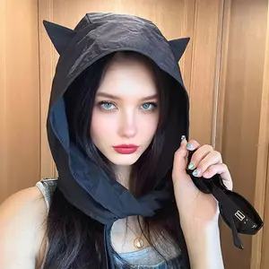 Stylish Cat Ears Sun Hat - Quick-Dry, Lightweight Polyester Hood with Tie, Perfect for Beach & Outdoor Activities, Summer Running Cap, Earflap Headscarf in Khaki,, Yellow, Black, Travel Accessory |   Playful Design |   Durable Sunshade, Cat Hat