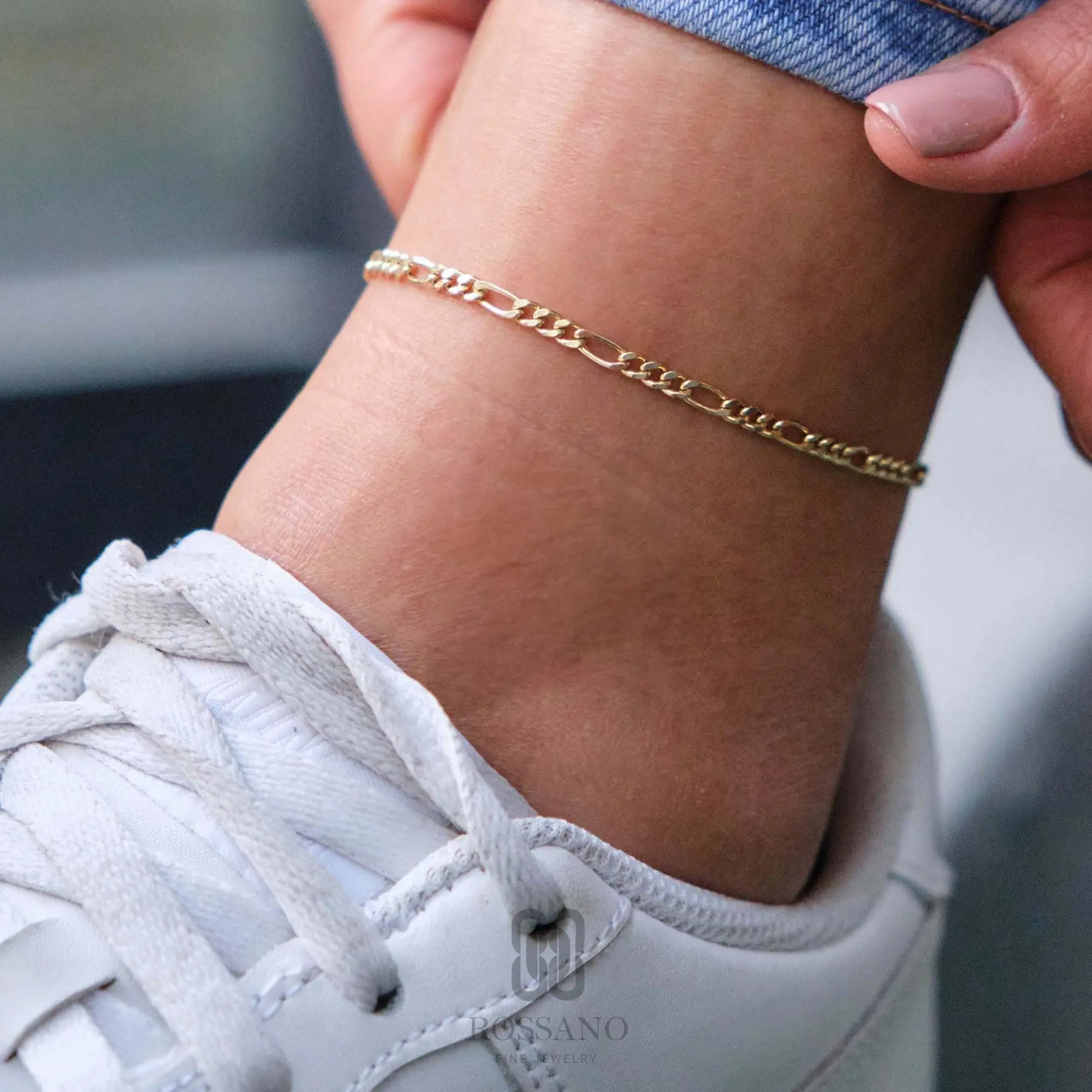 14K Gold Figaro Chain Anklet, 2mm 3mm 4mm 5mm Real Gold Figaro Link Ankle Bracelet