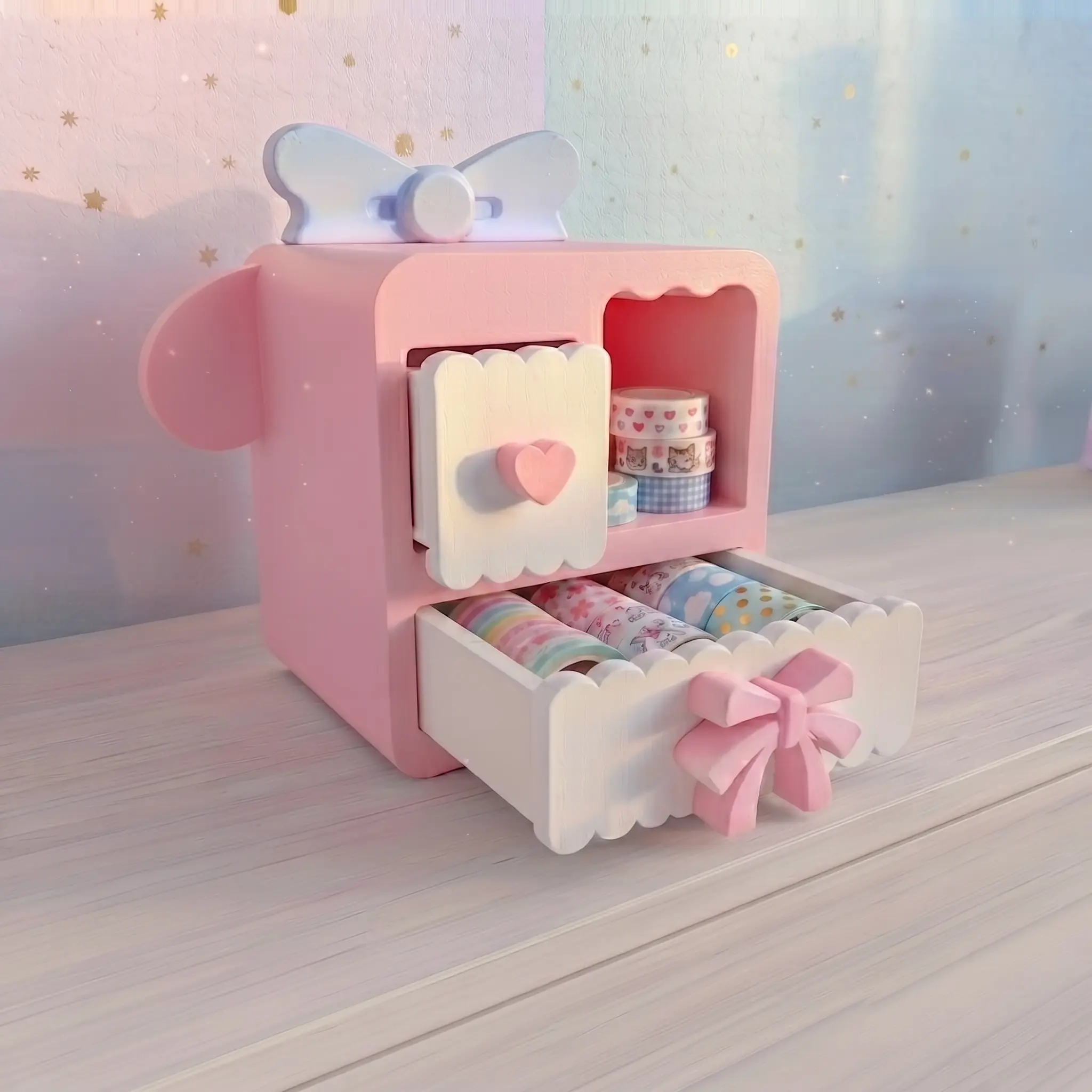 Kawaii Coquette Desk Organizer Pastel Girly Cute Storage  with Drawers box