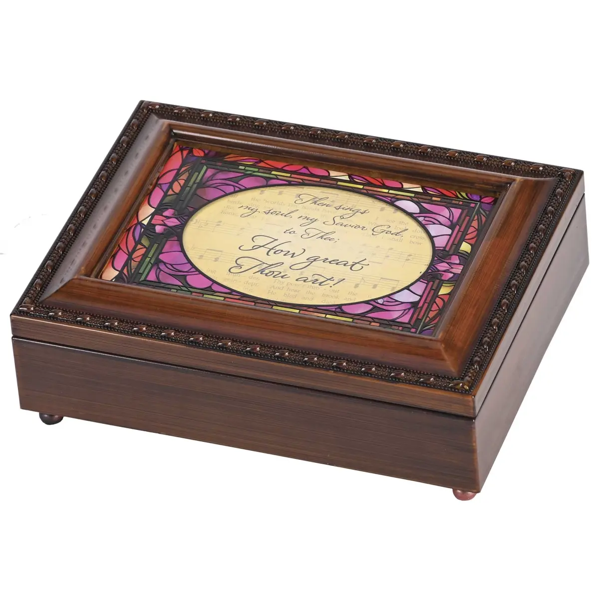 Dicksons Traditional Oval Metal Photo Music Box BOXMBWG-121 - 8x2.75x6 in, 360-Degree Stand, Stained Glass Compartment, "How Great Thou Art" Audio, Home Decor Gift for Brother, Sister, Adult (Anniversary, Baptism)