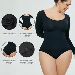 Women's bodysuit, long-sleeved slim fit bodysuit, seamless shapewear